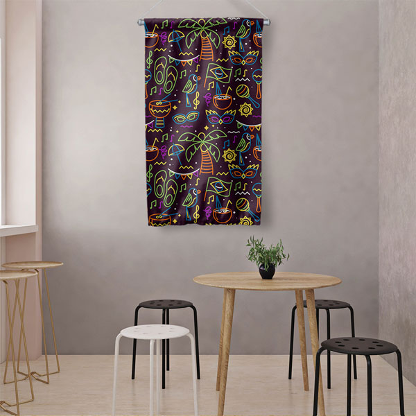 Neon Müzik ve Tropikal Figürler Modern Duvar Flaması Kumaş Baskı 5097