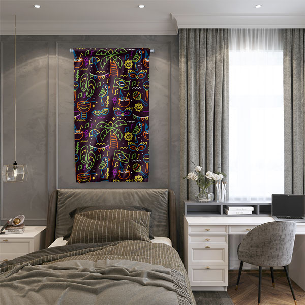 Neon Müzik ve Tropikal Figürler Modern Duvar Flaması Kumaş Baskı 5097