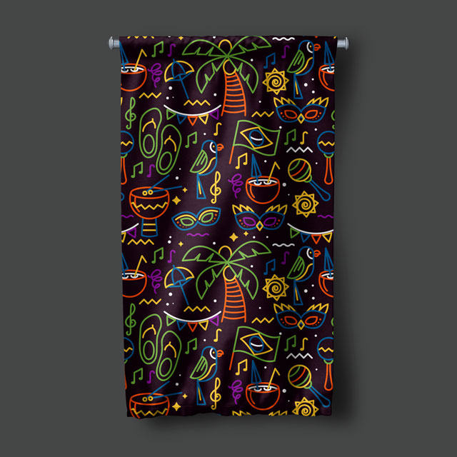 Neon Müzik ve Tropikal Figürler Modern Duvar Flaması Kumaş Baskı 5097