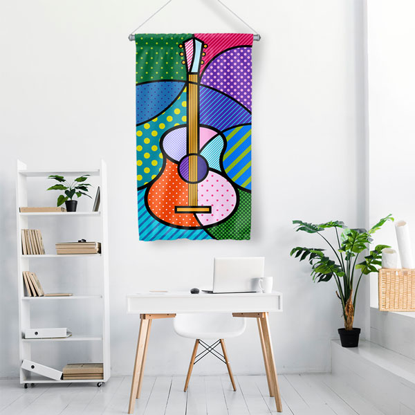 Pop Art Gitar Temalı Renkli Duvar Flaması Kumaş Baskı 5098