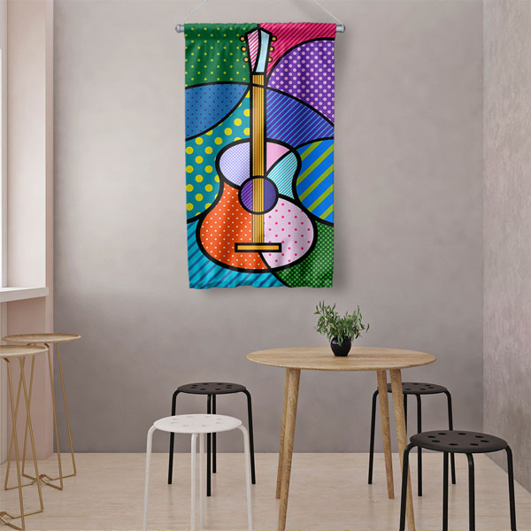 Pop Art Gitar Temalı Renkli Duvar Flaması Kumaş Baskı 5098
