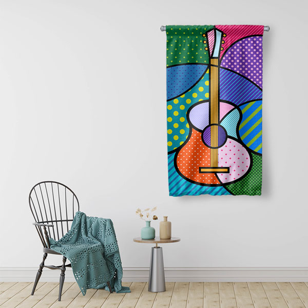 Pop Art Gitar Temalı Renkli Duvar Flaması Kumaş Baskı 5098