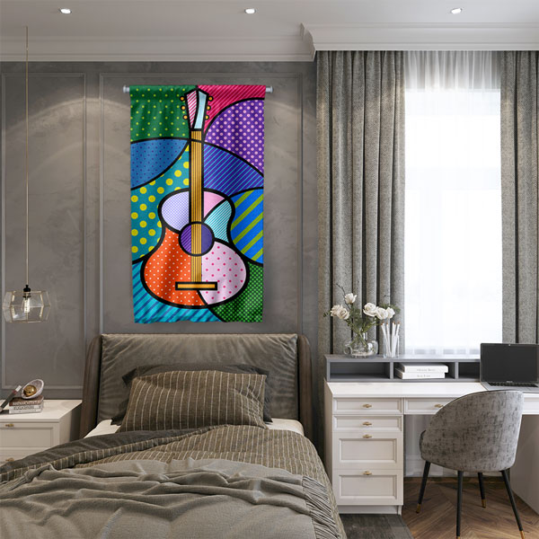 Pop Art Gitar Temalı Renkli Duvar Flaması Kumaş Baskı 5098