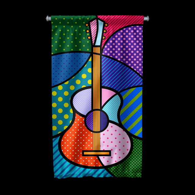 Pop Art Gitar Temalı Renkli Duvar Flaması Kumaş Baskı 5098