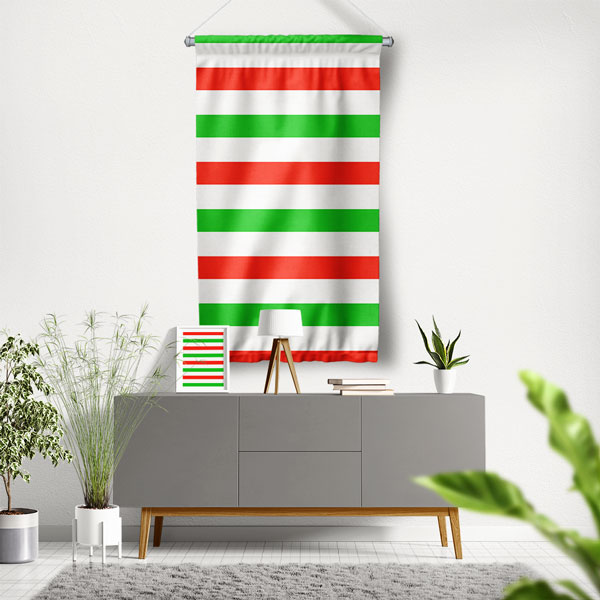 Kırmızı Yeşil Çizgili Minimal Desen Duvar Flaması 5197