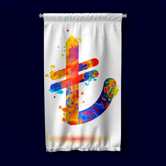 Renkli Türk Lirası Sembolü Tasarımlı Duvar Flaması Kumaş Baskı 5361