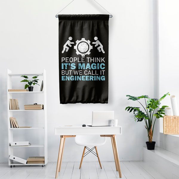 Mühendislik Sloganlı Siyah Tasarım Duvar Flaması 5512