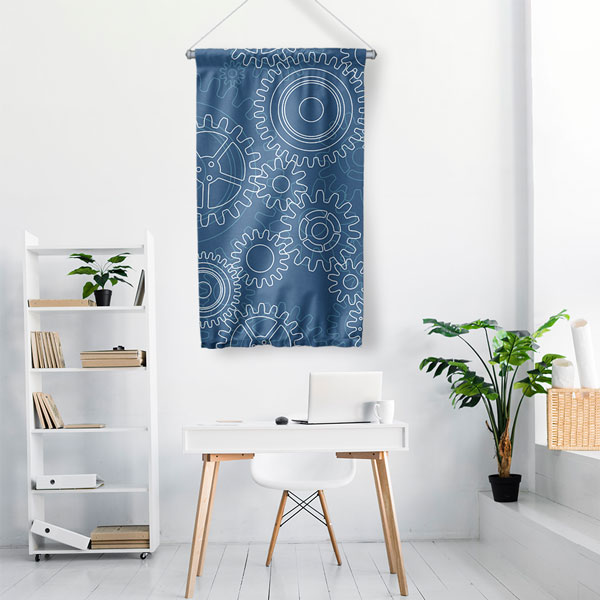 Mavi Çark Tasarımlı Endüstriyel Duvar Flaması 5514