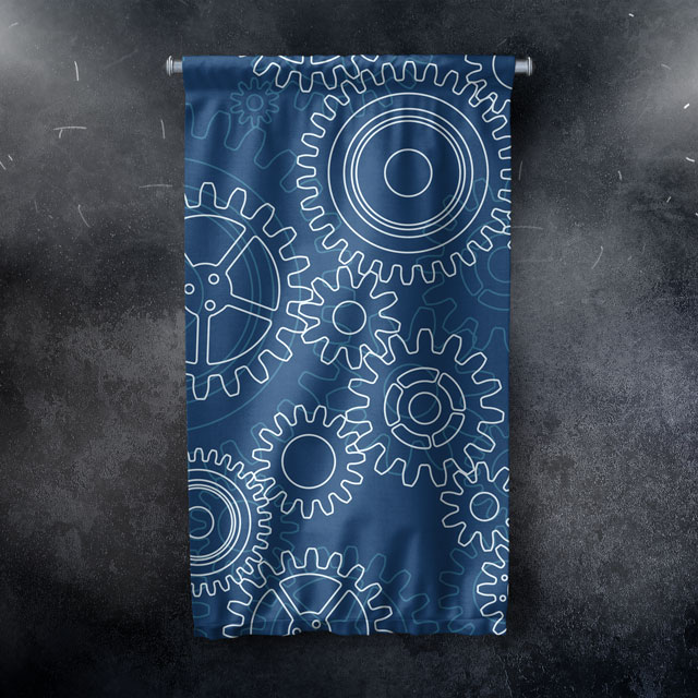 Mavi Çark Tasarımlı Endüstriyel Duvar Flaması 5514