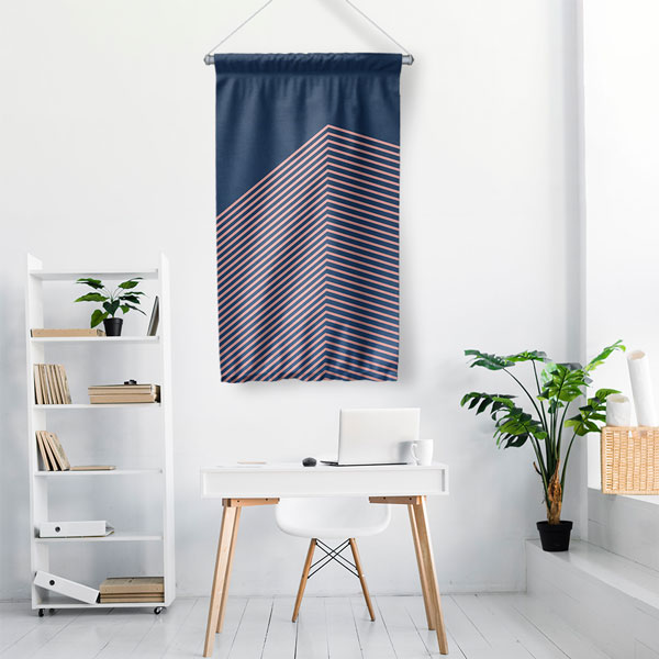 Geometrik Desenli Lacivert Duvar Flaması Kumaş Baskı 5615