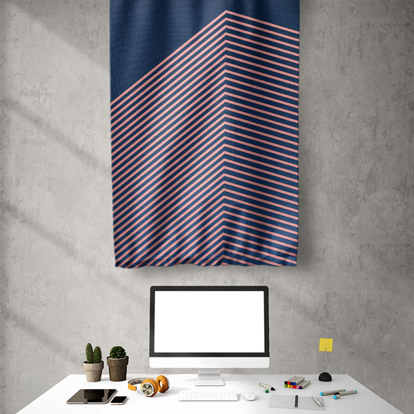 Geometrik Desenli Lacivert Duvar Flaması Kumaş Baskı 5615