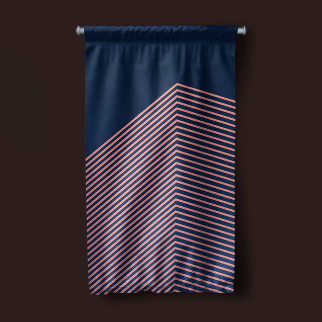 Geometrik Desenli Lacivert Duvar Flaması Kumaş Baskı 5615