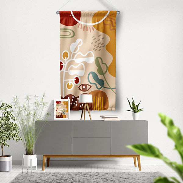 Soyut Güneş ve Doğal Formlu Minimal Duvar Flaması 6292