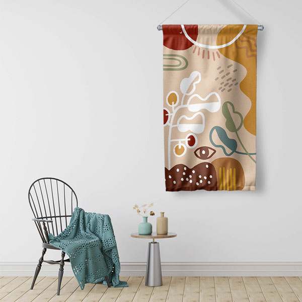 Soyut Güneş ve Doğal Formlu Minimal Duvar Flaması 6292