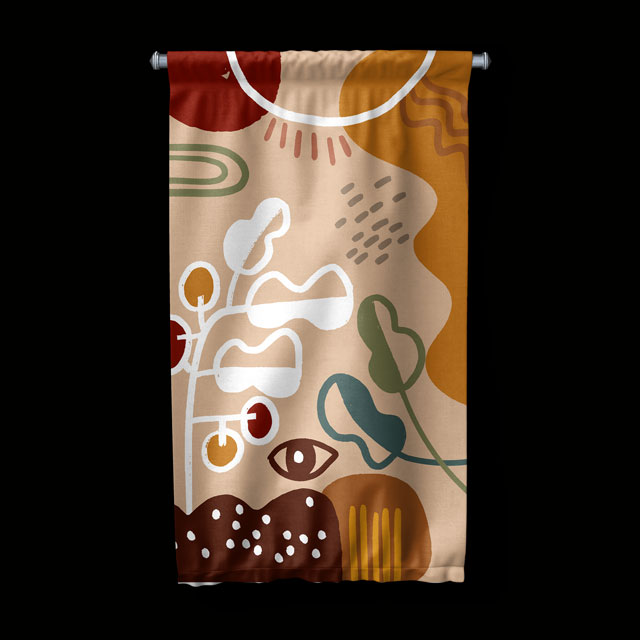 Soyut Güneş ve Doğal Formlu Minimal Duvar Flaması 6292