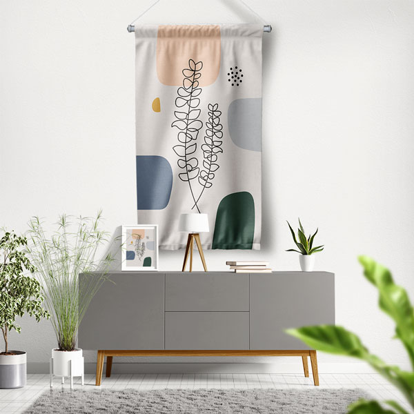 Minimal Çizgisel Yaprak Tasarımlı Duvar Flaması 6294