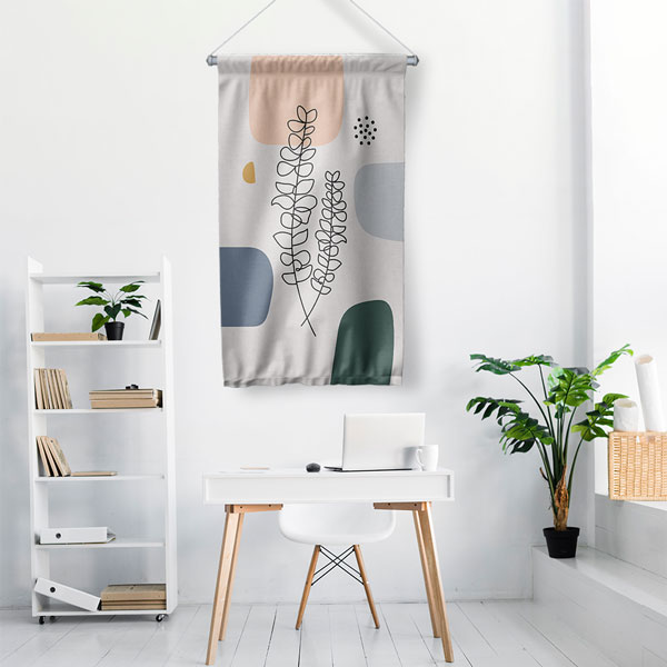 Minimal Çizgisel Yaprak Tasarımlı Duvar Flaması 6294