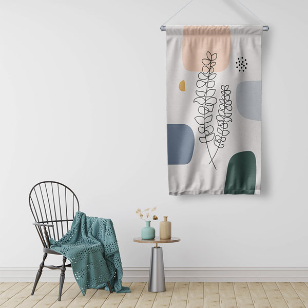 Minimal Çizgisel Yaprak Tasarımlı Duvar Flaması 6294