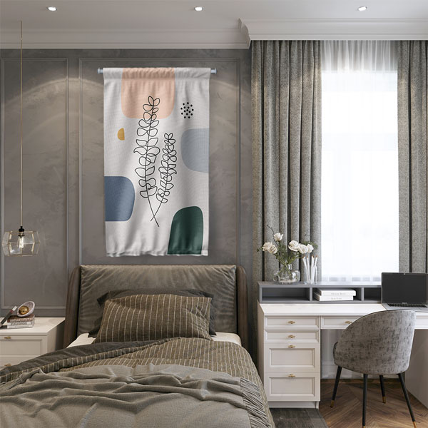 Minimal Çizgisel Yaprak Tasarımlı Duvar Flaması 6294