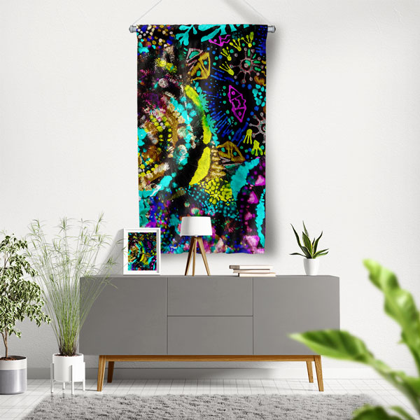 Neon Soyut Grafiti Duvar Flaması 5037