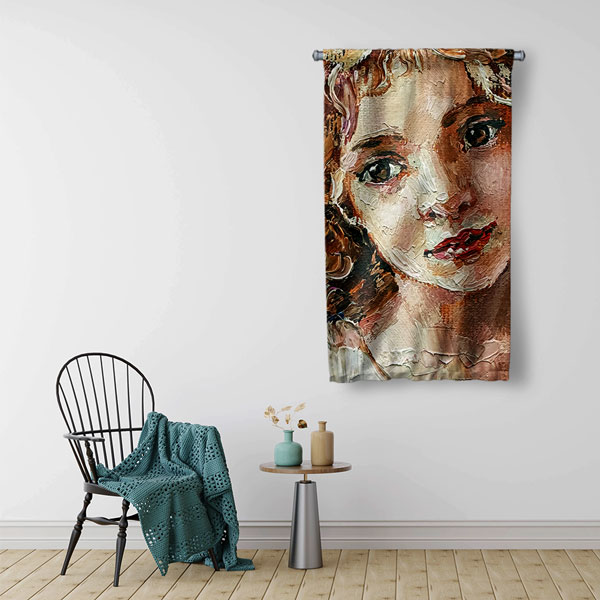 Yağlı Boya Kadın Portresi Temalı Sanatsal Duvar Flaması Kumaş Baskı 5773