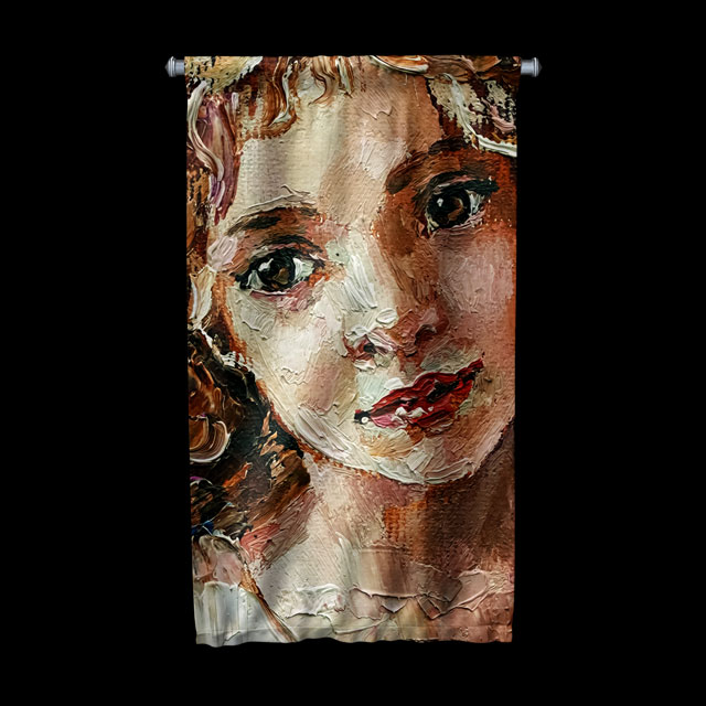 Yağlı Boya Kadın Portresi Temalı Sanatsal Duvar Flaması Kumaş Baskı 5773