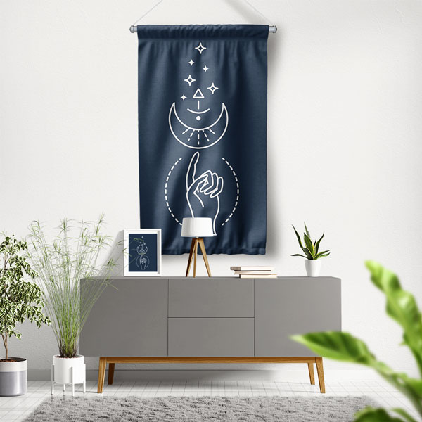 Minimal Ay ve El Figürlü Duvar Flaması 6297