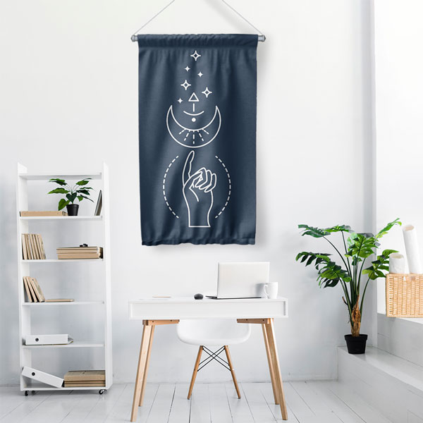 Minimal Ay ve El Figürlü Duvar Flaması 6297