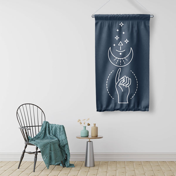 Minimal Ay ve El Figürlü Duvar Flaması 6297