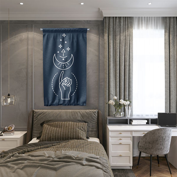 Minimal Ay ve El Figürlü Duvar Flaması 6297
