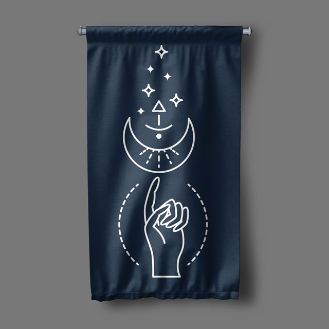 Minimal Ay ve El Figürlü Duvar Flaması 6297