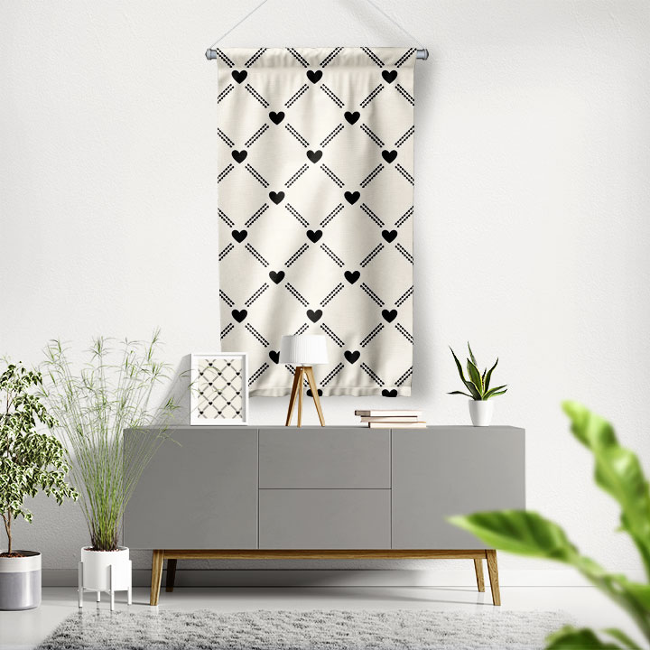 Minimal Kalp Desenli Modern Romantik Duvar Flaması 4565