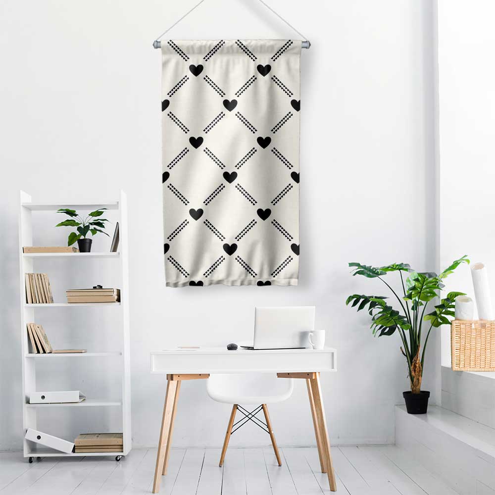 Minimal Kalp Desenli Modern Romantik Duvar Flaması 4565