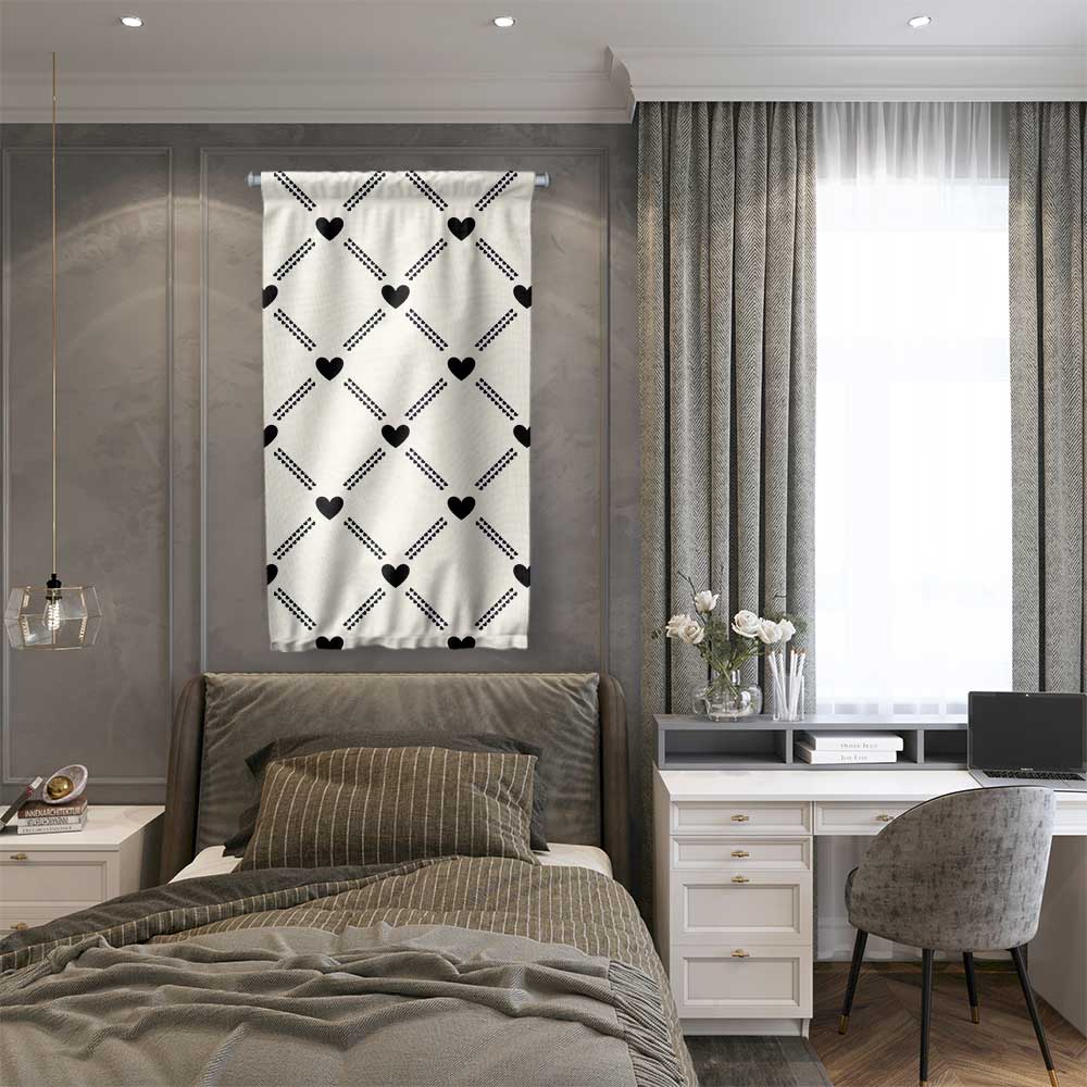 Minimal Kalp Desenli Modern Romantik Duvar Flaması 4565