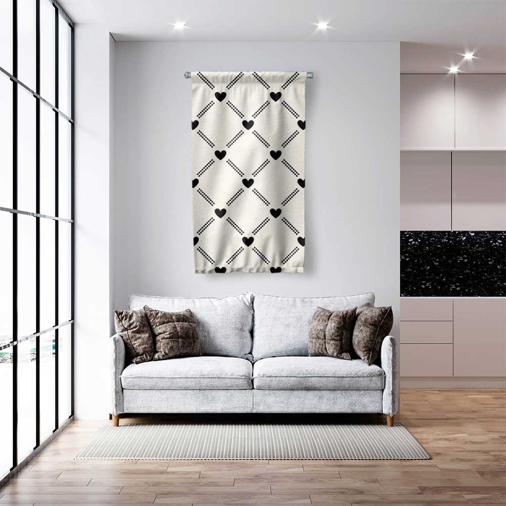 Minimal Kalp Desenli Modern Romantik Duvar Flaması 4565