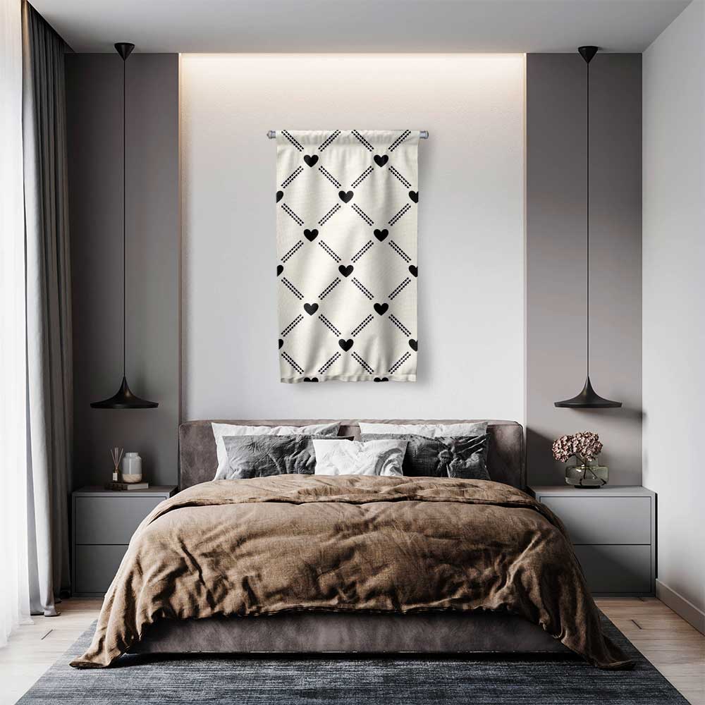 Minimal Kalp Desenli Modern Romantik Duvar Flaması 4565