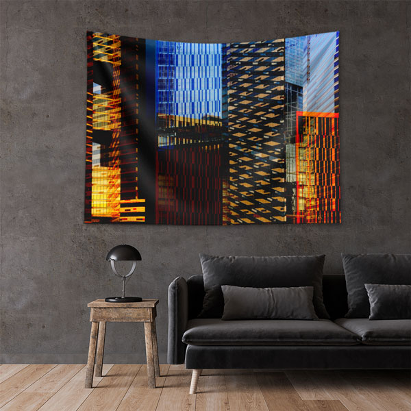Gece Işıklı Modern Bina Cepheli Duvar Örtüsü Kumaş Baskı 5606