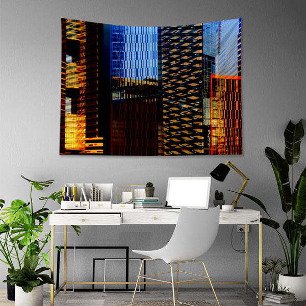 Gece Işıklı Modern Bina Cepheli Duvar Örtüsü Kumaş Baskı 5606