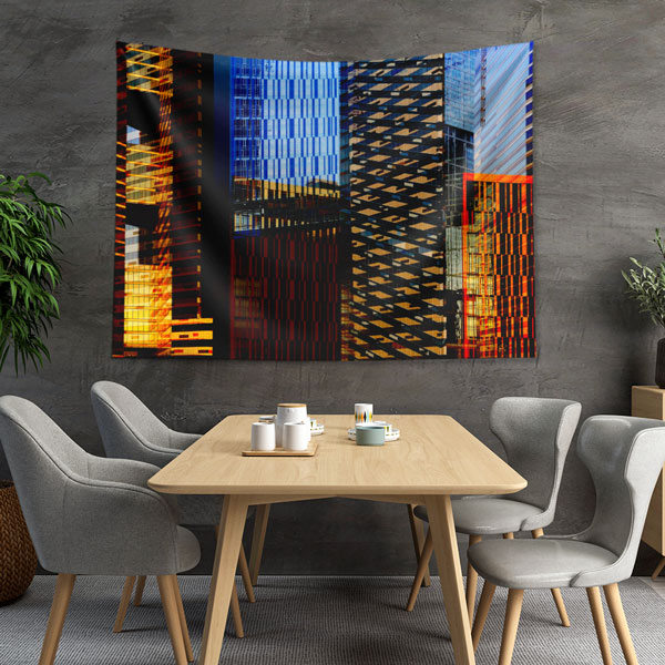 Gece Işıklı Modern Bina Cepheli Duvar Örtüsü Kumaş Baskı 5606