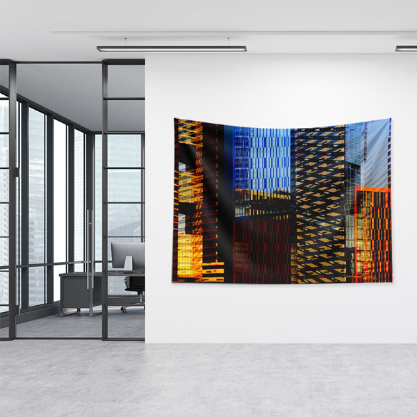 Gece Işıklı Modern Bina Cepheli Duvar Örtüsü Kumaş Baskı 5606