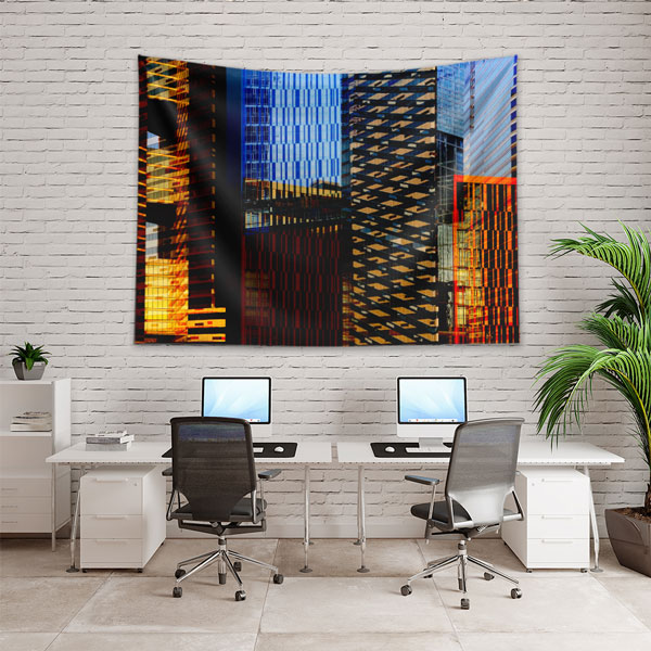 Gece Işıklı Modern Bina Cepheli Duvar Örtüsü Kumaş Baskı 5606