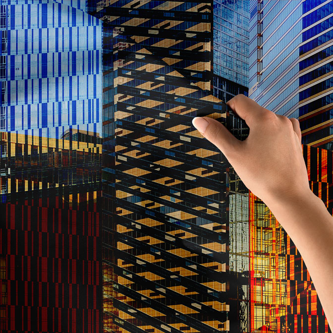 Gece Işıklı Modern Bina Cepheli Duvar Örtüsü Kumaş Baskı 5606