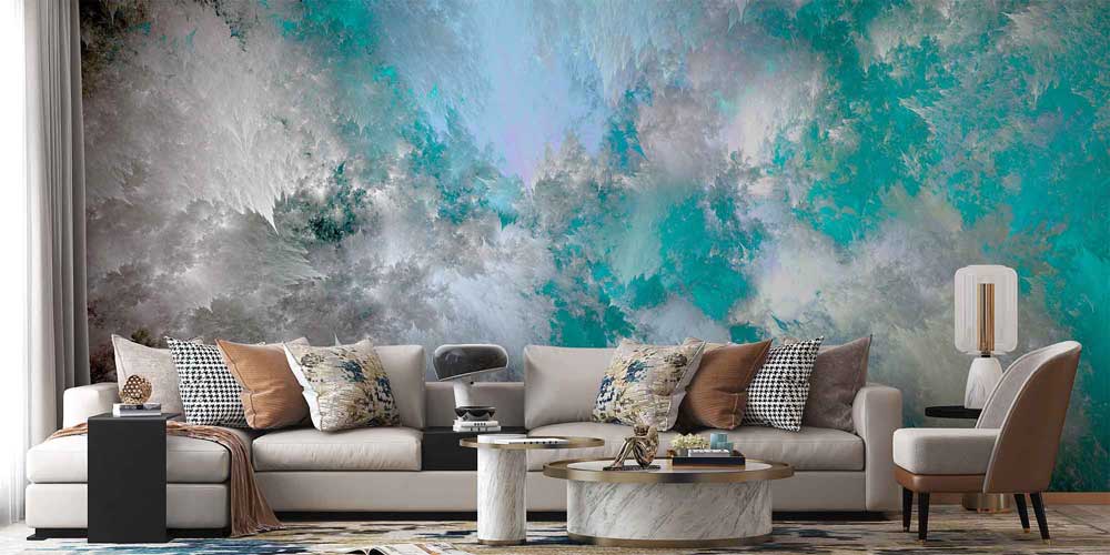 Turkuaz Bulut Dokulu Soyut Sanat Duvar Kağıdı 4147