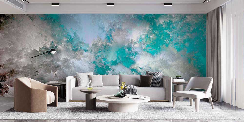Turkuaz Bulut Dokulu Soyut Sanat Duvar Kağıdı 4147