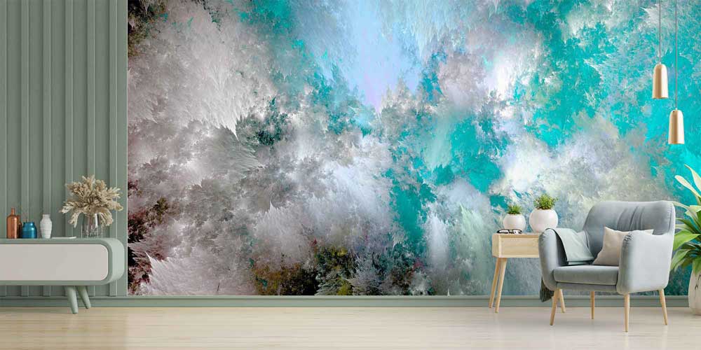 Turkuaz Bulut Dokulu Soyut Sanat Duvar Kağıdı 4147