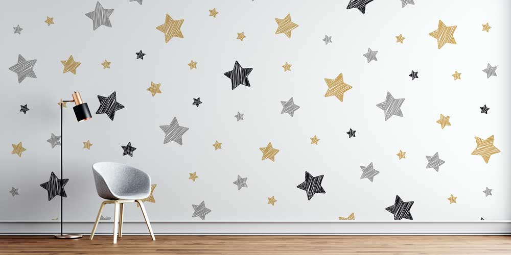 Altın ve Gri Yıldız Desenli Uzay Temalı Duvar Kağıdı 4334