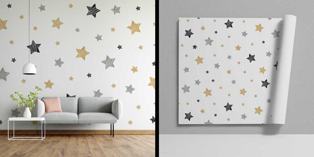 Altın ve Gri Yıldız Desenli Uzay Temalı Duvar Kağıdı 4334