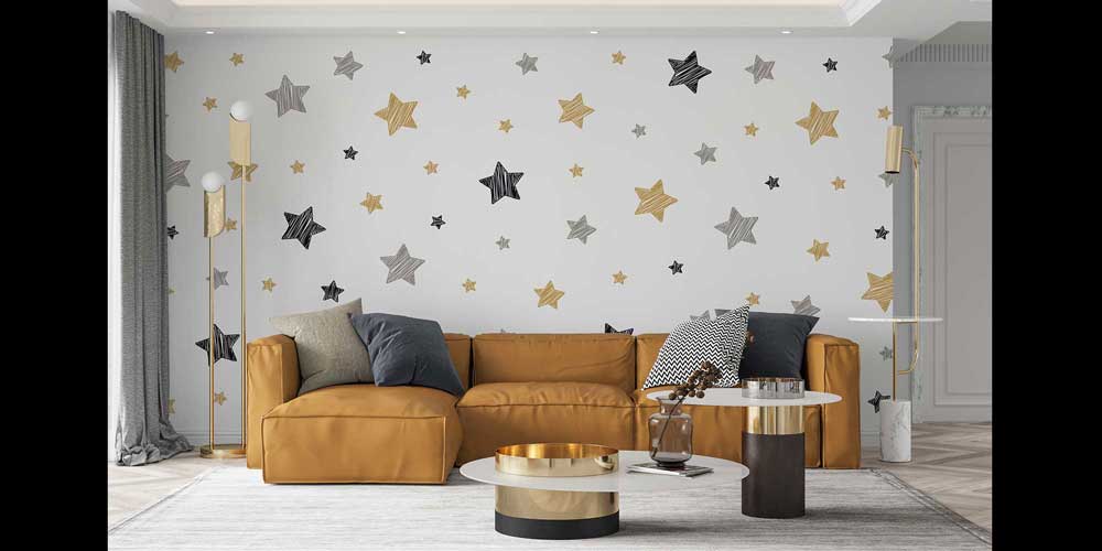 Altın ve Gri Yıldız Desenli Uzay Temalı Duvar Kağıdı 4334