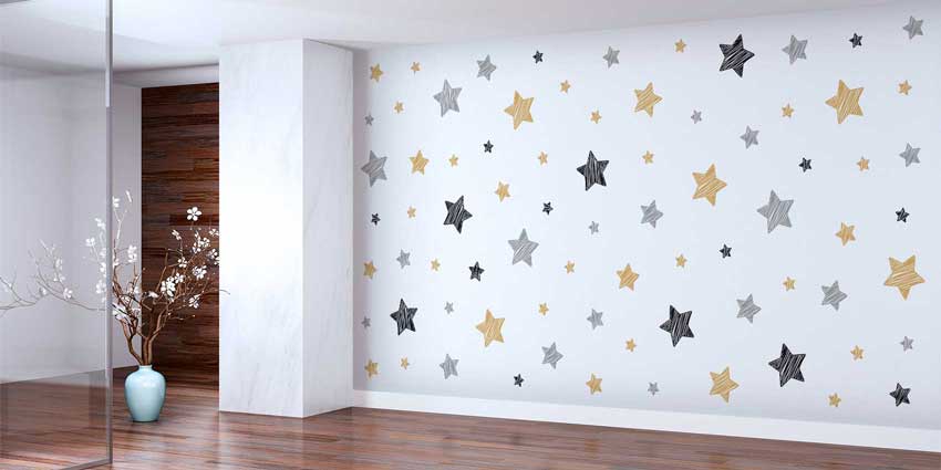 Altın ve Gri Yıldız Desenli Uzay Temalı Duvar Kağıdı 4334