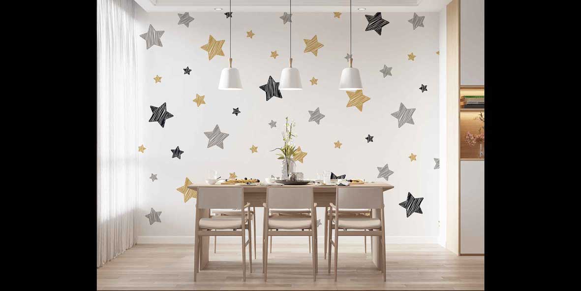 Altın ve Gri Yıldız Desenli Uzay Temalı Duvar Kağıdı 4334